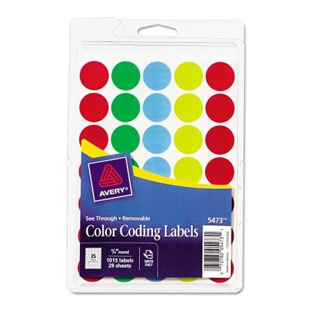 Avery Avery See-Through Removable Color Dots, 3/4" dia, Assorted Colors, 1015/Pack 5473